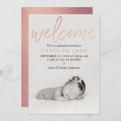 「ようこそ」バラゴールドフォイル写真誕生のお知らせ 案内状 (正面/裏面)