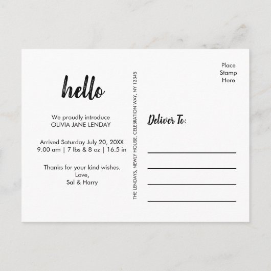 ようこそ |ベビー誕生発表葉書 案内ポストカード (裏面)