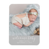 ようこそ、ベビー |灰色の誕生発表写真 マグネット (縦)