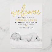 「ようこそ」ホイル実在フォト誕生のお知らせ 箔招待状 (正面)