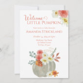 ようこそ リトル パンプキン 水彩 ベイビー シャワー 招待状 (正面)