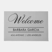 ようこそ|名前|住所モダン ドアマット (正面)