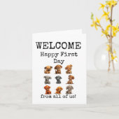 ようこそ、幸せな最初の日、私たち全員から カード (黄色い花)