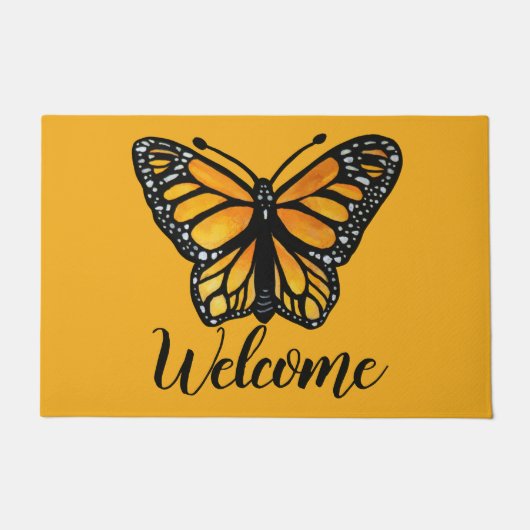 ようこそ（昆虫）オオカバマダラ、モナークバタフライウォーター絵画カラー ドアマット (正面)