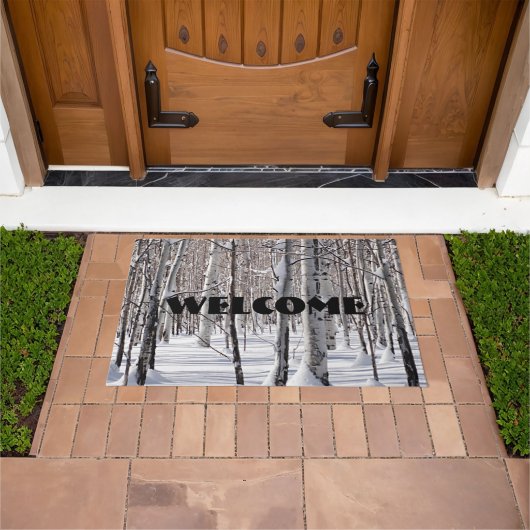ようこそ《植物》アスペントランクス雪ブレンド写真 ドアマット (室外)