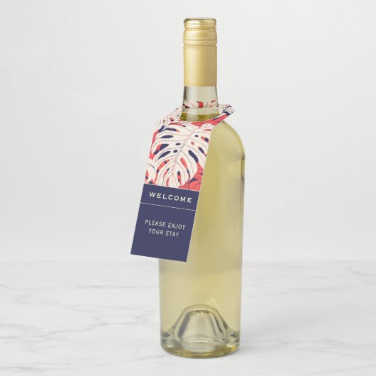 ようこそ |熱帯のヤシの葉 |休暇レンタルボット ボトルネックタグ (アングル)