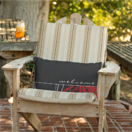 ようこそ |白黒と赤抽象芸術リボン アウトドアクッション