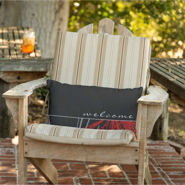 ようこそ |白黒と赤抽象芸術リボン アウトドアクッション (椅子)