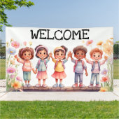 ようこそ；花を持つ子供たち 横断幕 (外側)
