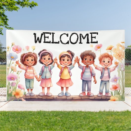 ようこそ;花を持つ子供たち 横断幕 (外側)