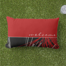 ようこそ |黒と白の抽象芸術リボン アウトドアクッション