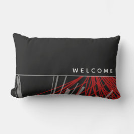 ようこそ |黒と白の抽象芸術リボン アウトドアクッション