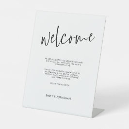 ようこそCOVID Safety手書き黒スクリプト 台座サイン