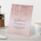 ようこそCOVID Safety結婚のバラ金ゴールドグリッター 台座サイン (インサイチュ)