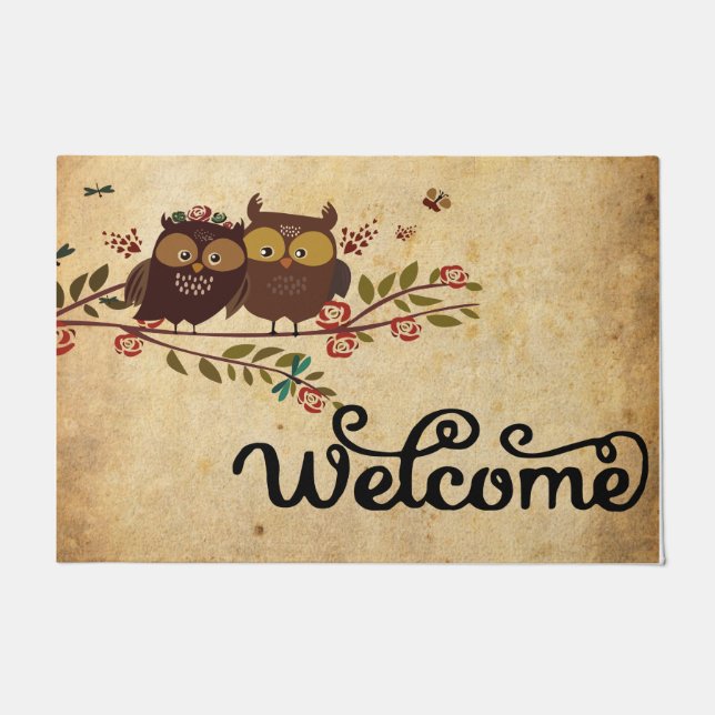 ようこそDoormat、Animal Doormat、Owl Welcome ドアマット (正面)