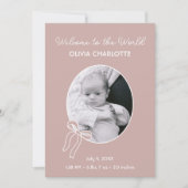 ようこそWorld Dusty Pink生まれたばかりのベビー誕生 案内状 (正面)