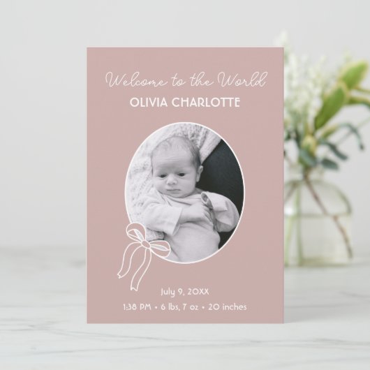 ようこそWorld Dusty Pink生まれたばかりのベビー誕生 案内状 (スタンド正面)