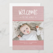 ようこそWorld Pink Burlap Baby Girl誕生 案内状 (正面/裏面)