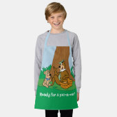 よぎクマとブーのピクニックスナック エプロン (着用した状態)