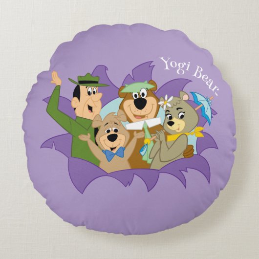 よぎクマと友人の驚き ラウンドクッション (正面)
