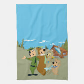 よぎ熊と友人の温かい歓迎 キッチンタオル (縦)
