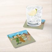 よぎ熊と友人の温かい歓迎 スクエアペーパーコースター (インサイチュ)