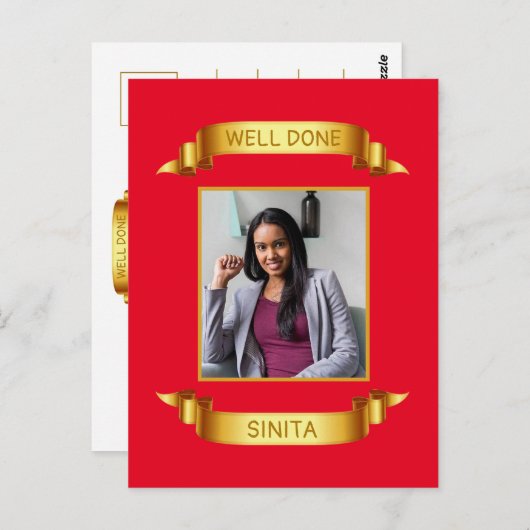 よくできました ゴールド スクロール、カスタム フォト - パーソナライズ ポストカード (正面/裏面)