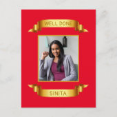 よくできました ゴールド スクロール、カスタム フォト - パーソナライズ ポストカード (正面)