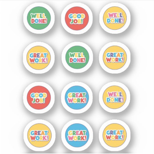 よくできました、素晴らしい仕事、いい仕事 シール (正面)