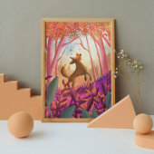 よくはしゃぐおもしろいドッグカラフルウッドフォレストキッズ子供部屋 ポスター