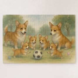 よくはしゃぐおもしろいボンデエレガントィングコルギファミリーサッカー ジグソーパズル