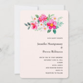 よくはしゃぐかわいらしピンクの花の結婚花束 招待状 (正面)