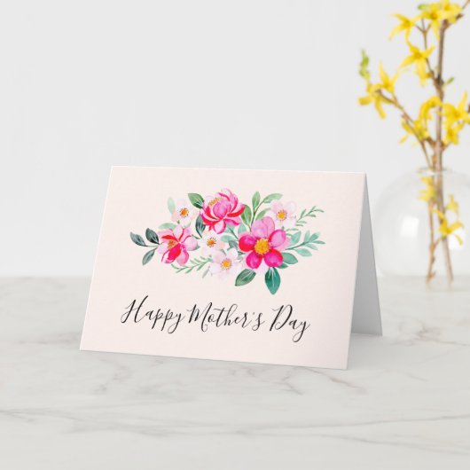 よくはしゃぐかわいらしピンクの花花束母の日 カード (黄色い花)