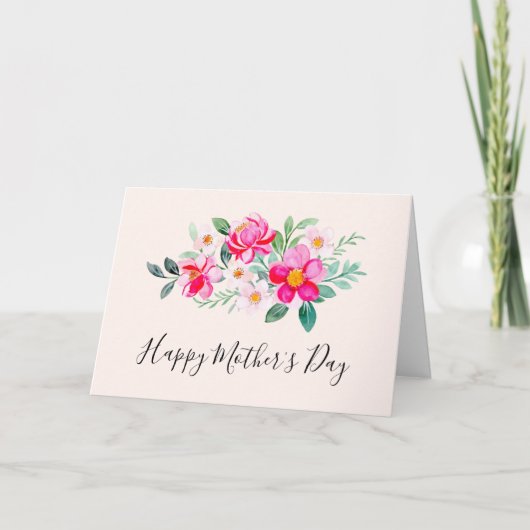 よくはしゃぐかわいらしピンクの花花束母の日 カード (正面)