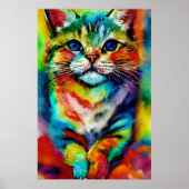 よくはしゃぐとお洒落カラフル猫 ポスター (正面)