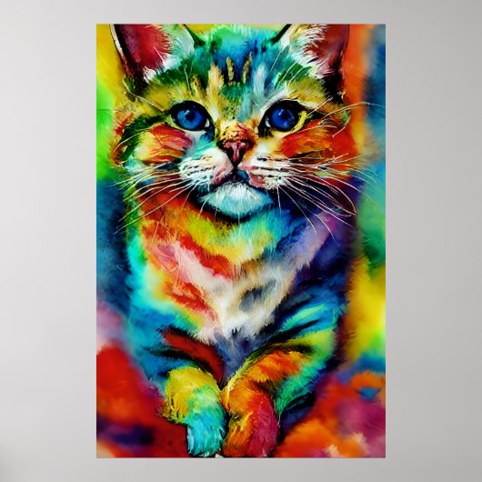 よくはしゃぐとお洒落カラフル猫 ポスター (正面)
