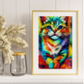 よくはしゃぐとお洒落カラフル猫 ポスター