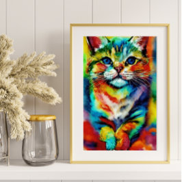 よくはしゃぐとお洒落カラフル猫 ポスター
