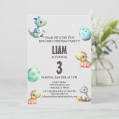 よくはしゃぐと可愛い恐竜子供の誕生日招待状 招待状 (スタンド正面)