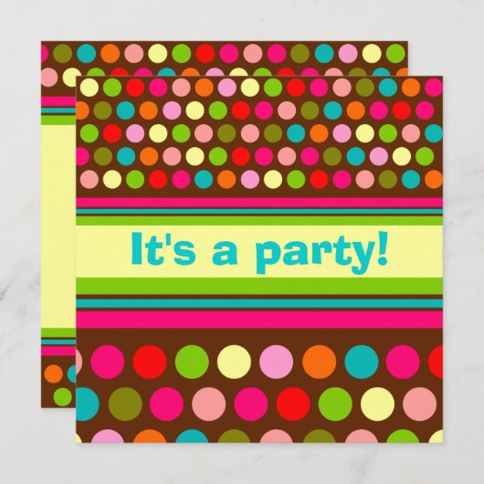 よくはしゃぐな水玉模様の誕生日の招待状 招待状 (正面/裏面)