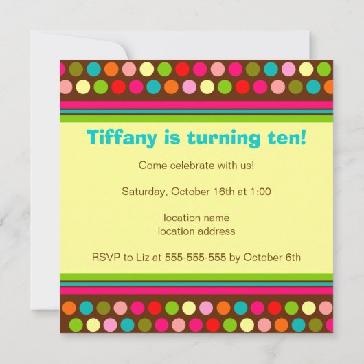 よくはしゃぐな水玉模様の誕生日の招待状 招待状 (裏面)