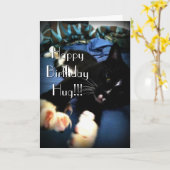 よくはしゃぐな猫からのハッピーバースデー カード (黄色い花)