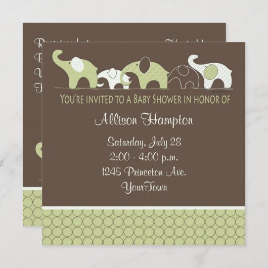 よくはしゃぐな象のベビーシャワー招待状 招待状 (正面/裏面)