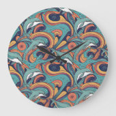 よくはしゃぐイルカのパターン – 海インスパイアデザイン ラージ壁時計 (正面)