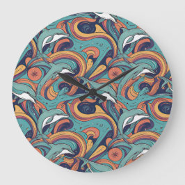 よくはしゃぐイルカのパターン – 海インスパイアデザイン ラージ壁時計