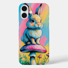 よくはしゃぐウサギのカラフル動物アート iPhone 16 PLUSケース