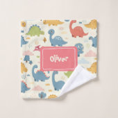 よくはしゃぐカラフル恐竜模様パーソナライズされた ウォッシュタオル (ウォッシュタオル)