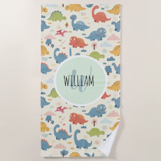 よくはしゃぐカラフル恐竜模様パーソナライズされた ビーチタオル