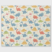 よくはしゃぐカラフル恐竜模様パーソナライズされた ラッピングペーパー (フラット)