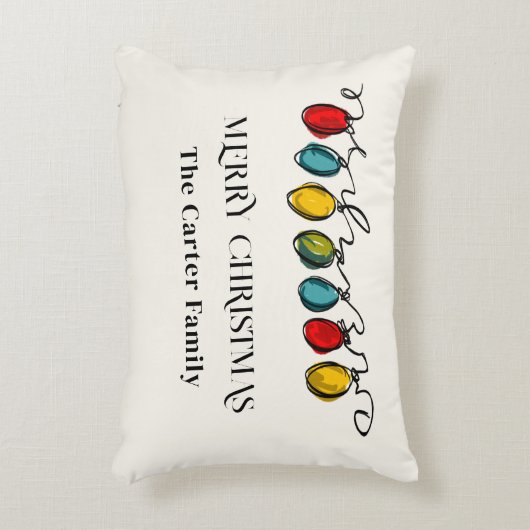 よくはしゃぐカラフルChristmas String Lights Sketch アクセントクッション (正面(垂直))